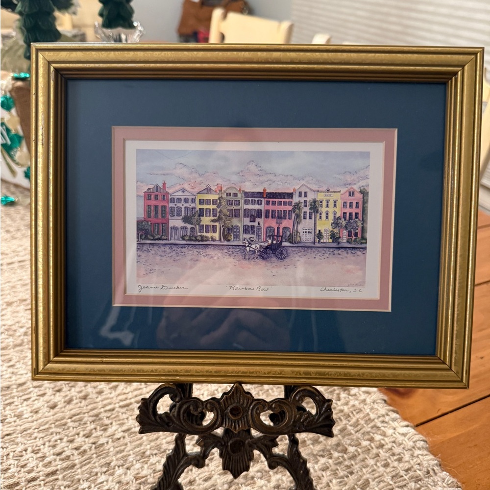 Artist Jeanie Drucker "Rainbow Row" Charleston SC Framed Art City Architecture